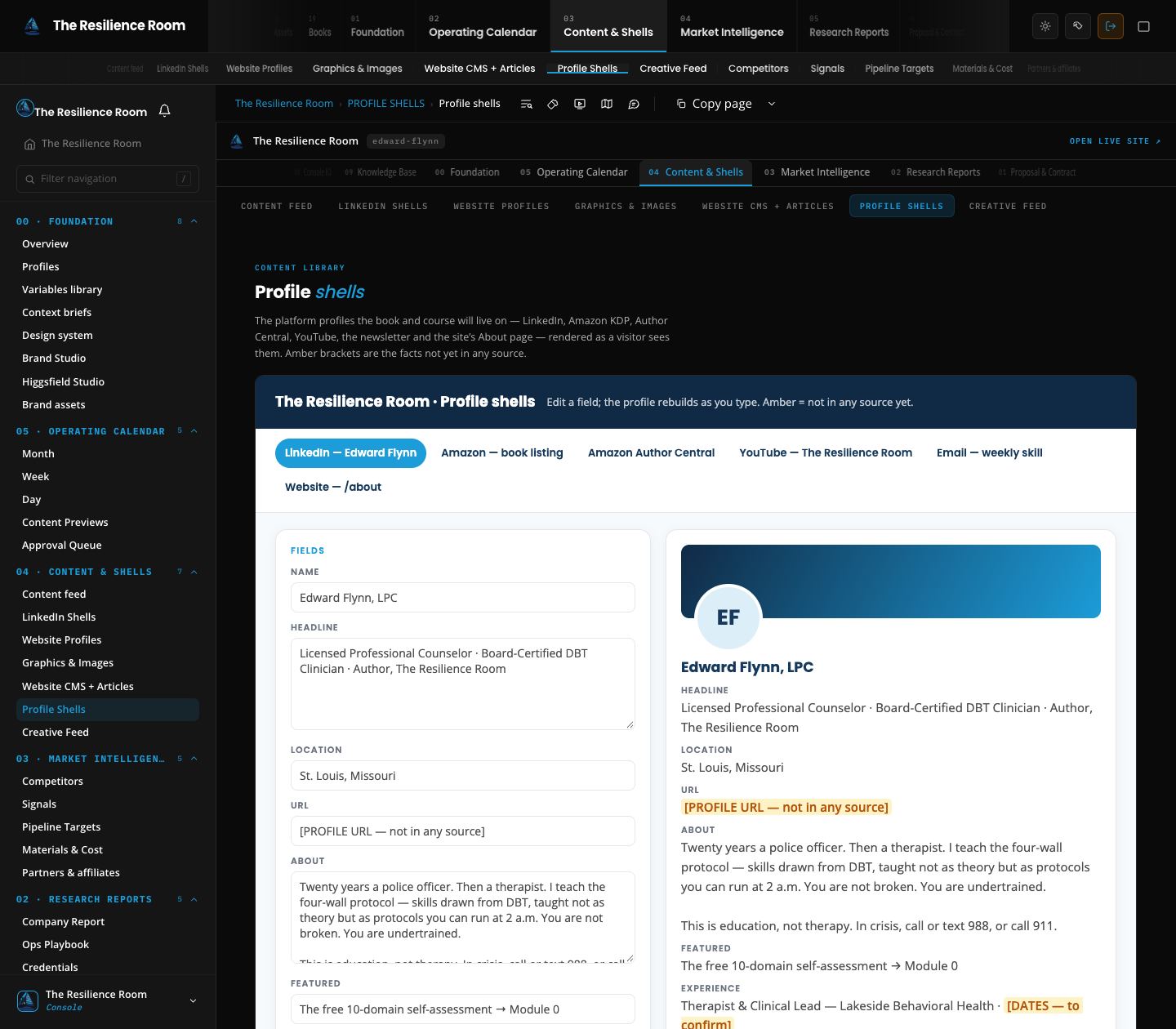 Edward Flynn · The Resilience Room: Content shells