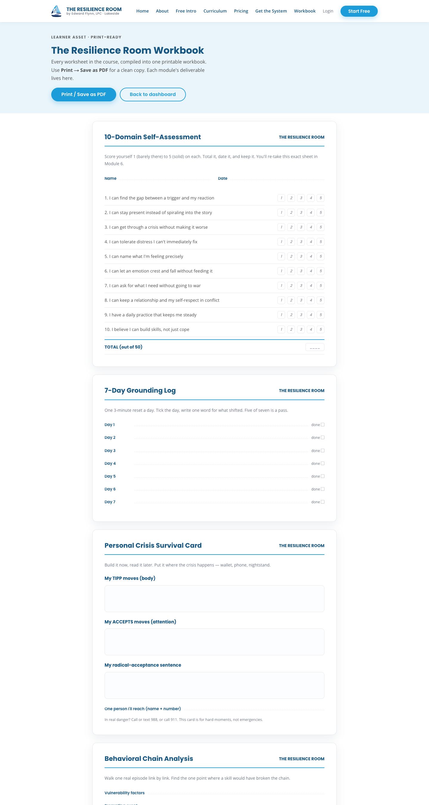 Edward Flynn · The Resilience Room: Website — Workbook