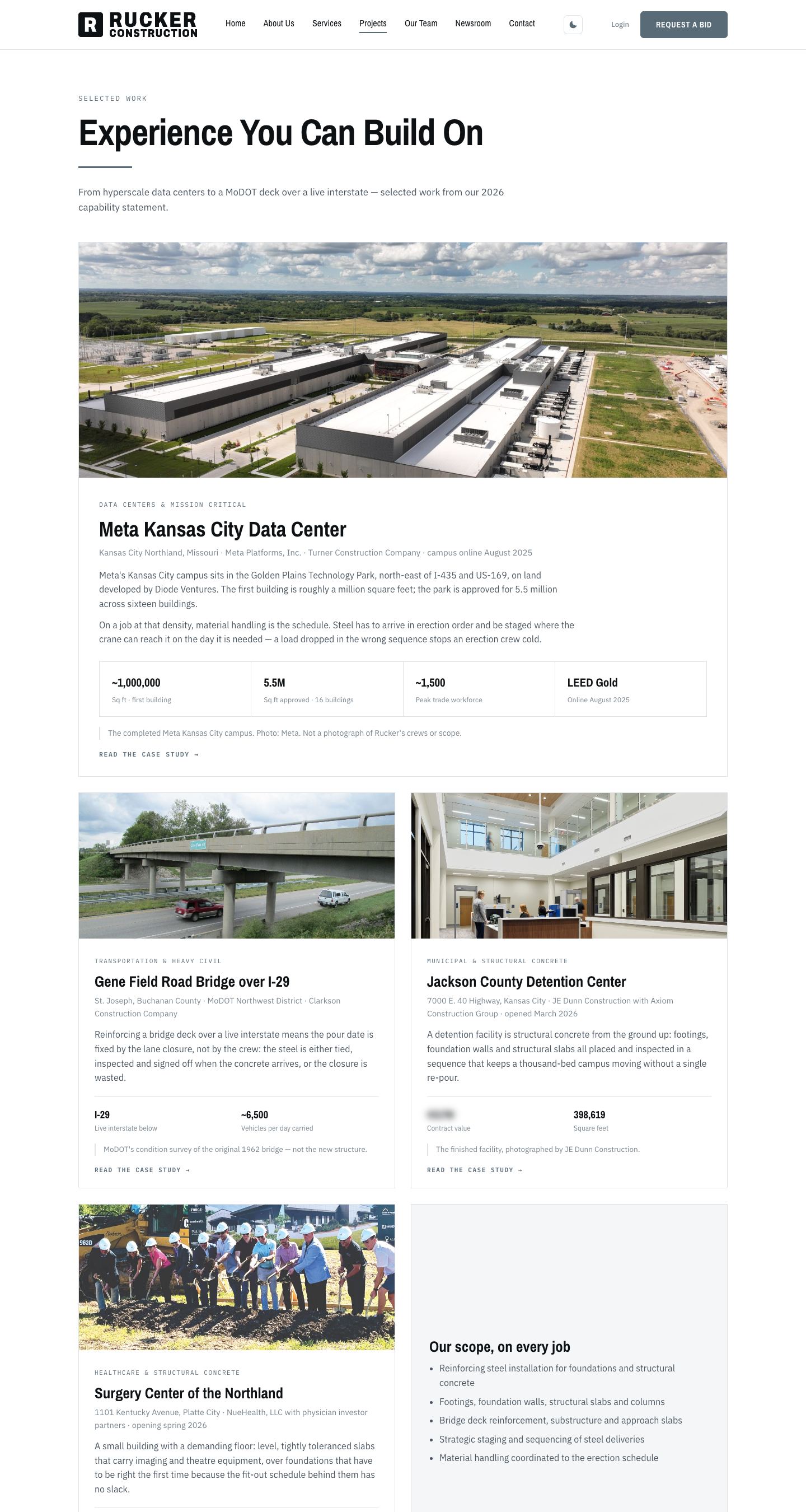 Rucker Construction: Website — Projects