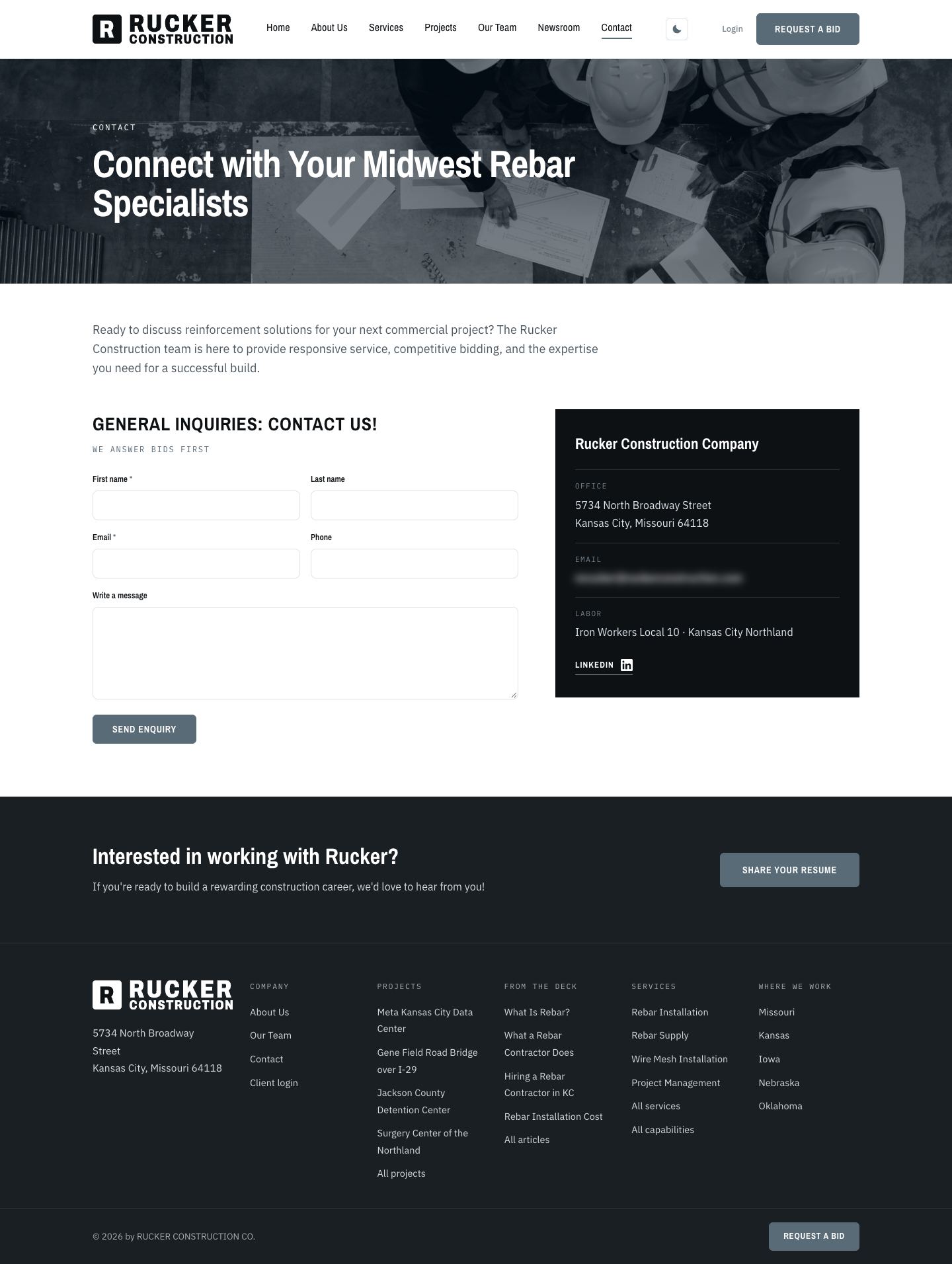 Rucker Construction: Website — Contact