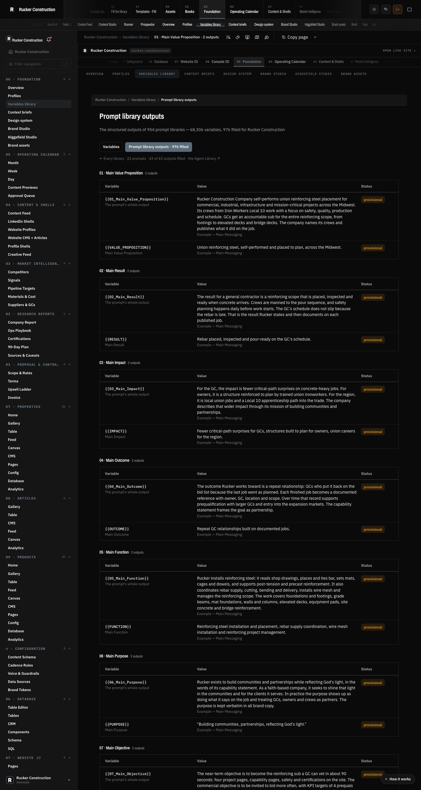 Rucker Construction: Library outputs — main-messaging