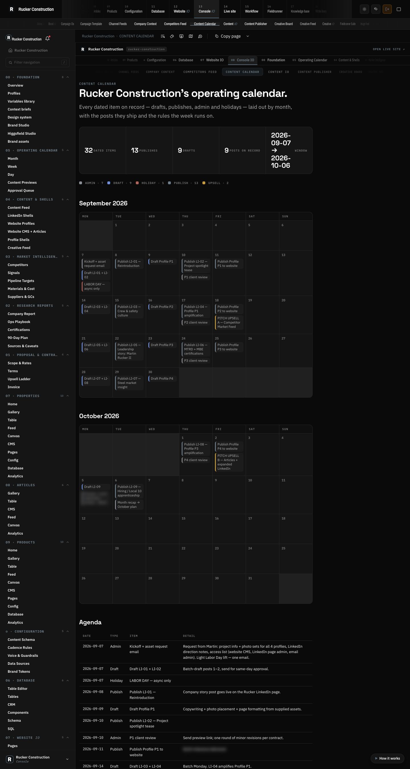 Rucker Construction: Content calendar