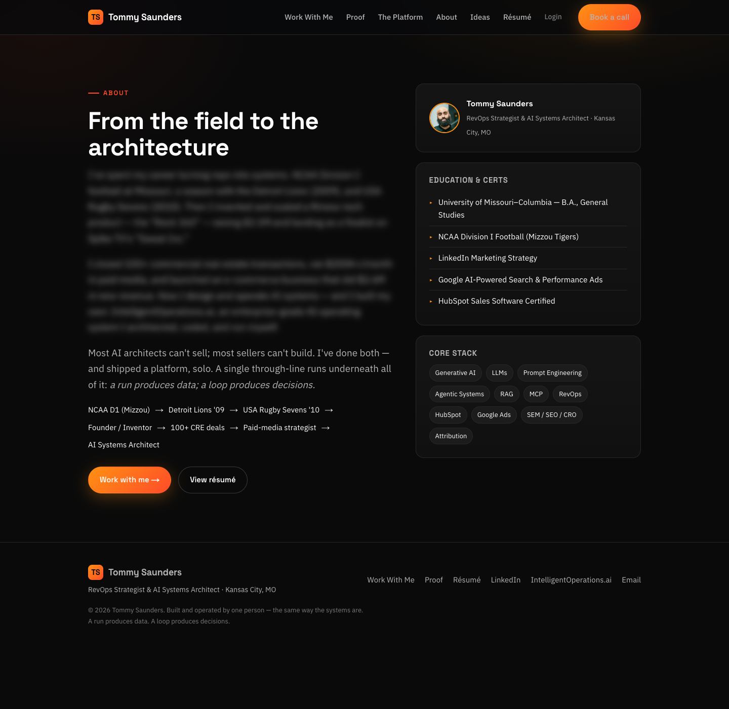 Tommy Saunders: Website — About