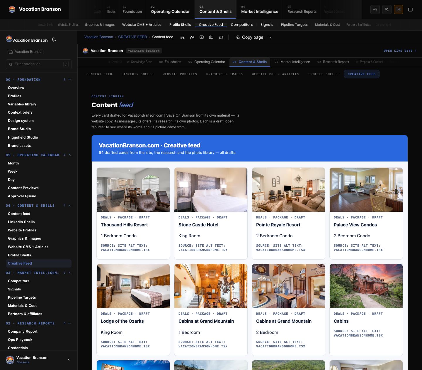 Vacation Branson: Content feed