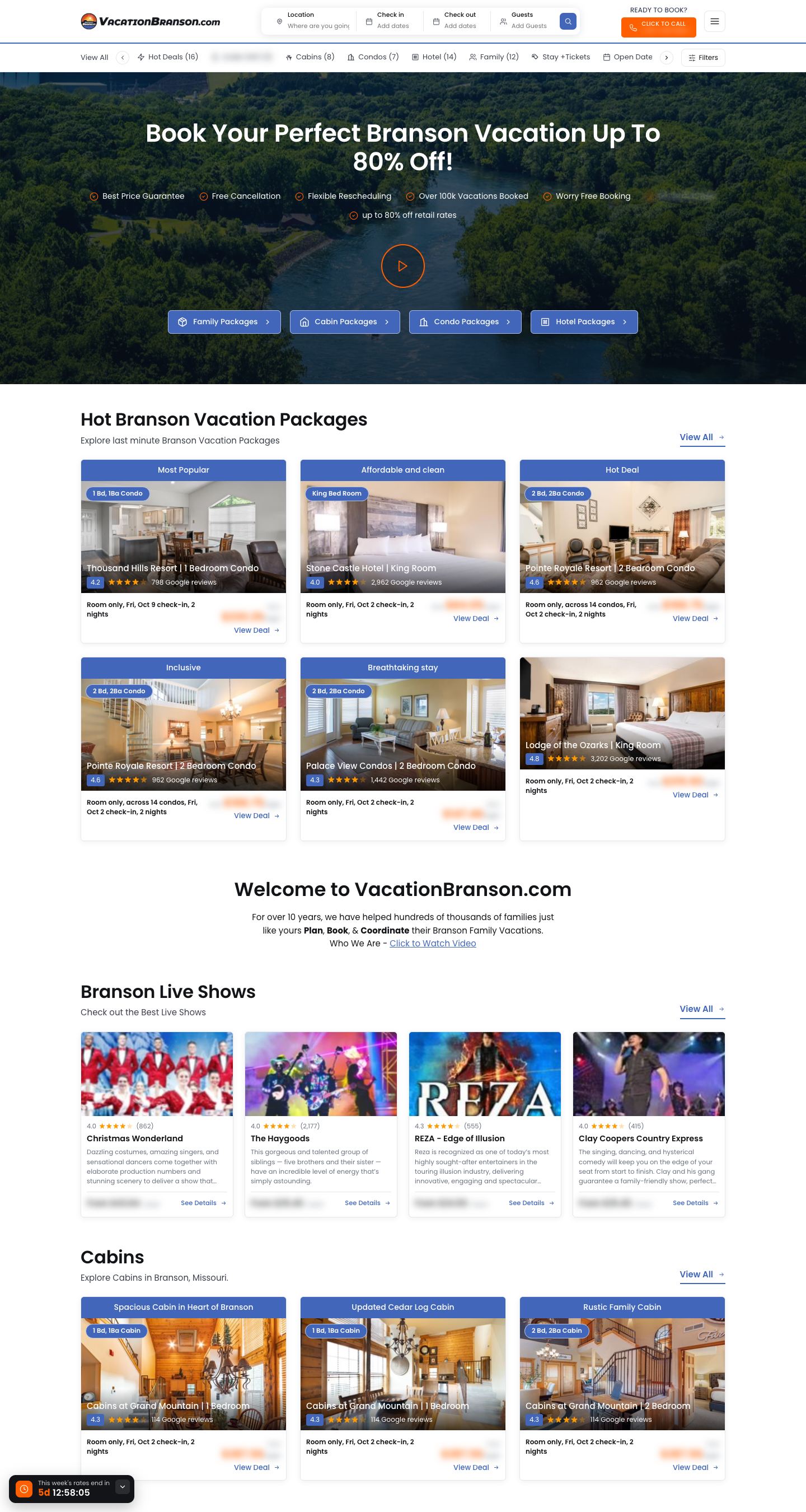 Vacation Branson: Website — home