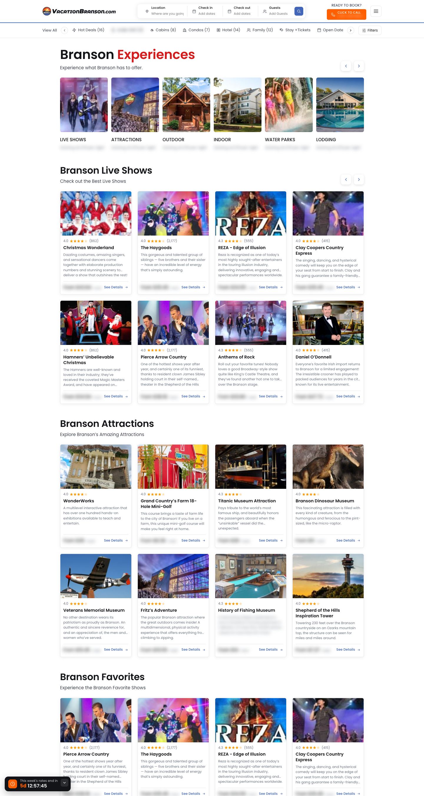Vacation Branson: Website — Experiences