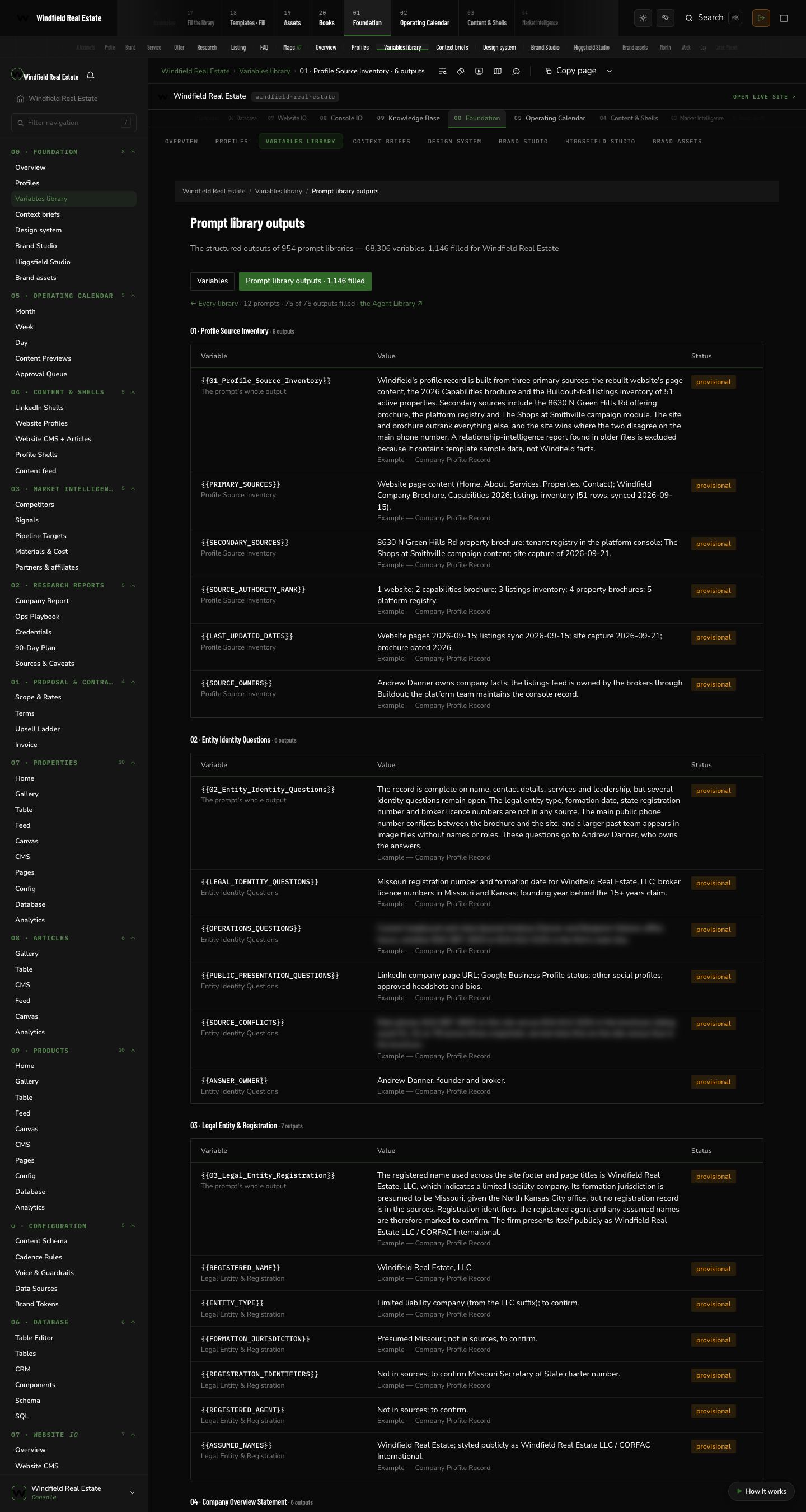 Windfield Real Estate: Library outputs — company-profile-record